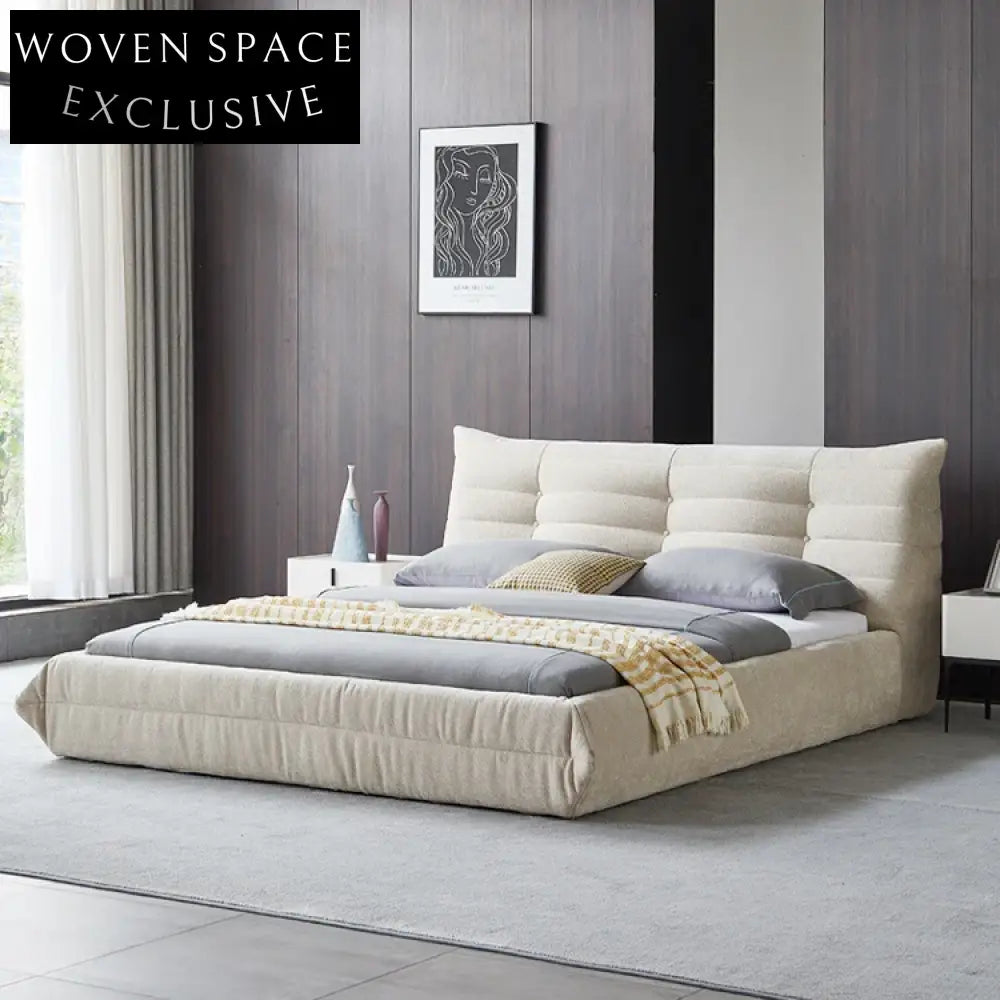 Nordic Style Upholstered Double Solid Wood Frame Sponge Caterpillar Bed