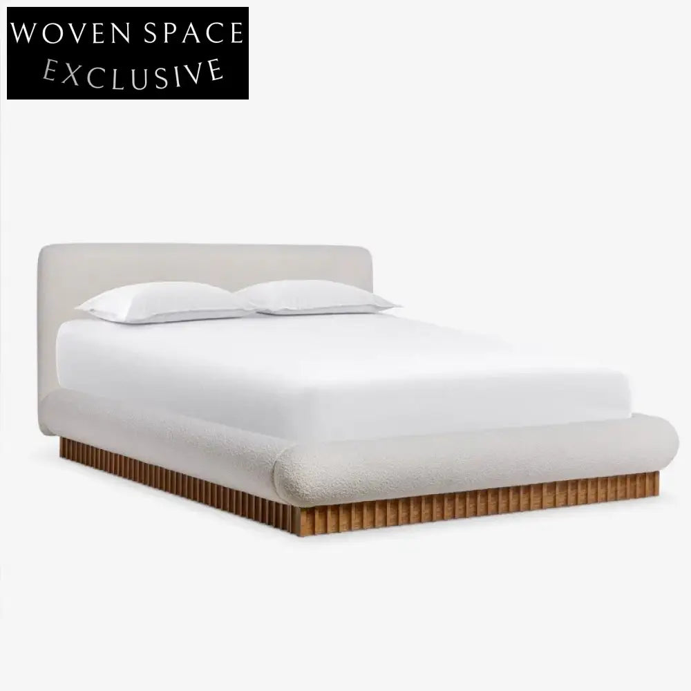 Nordic Style Wooden Platform Bed with Fabric Upholstery, King Queen Size