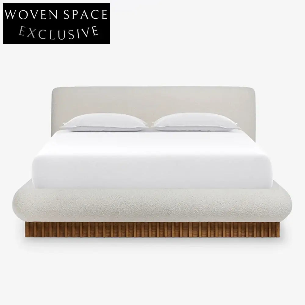 Nordic Style Wooden Platform Bed with Fabric Upholstery, King Queen Size