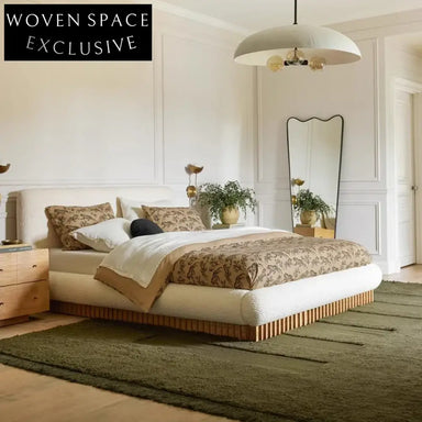 Nordic Style Wooden Platform Bed with Fabric Upholstery, King Queen Size