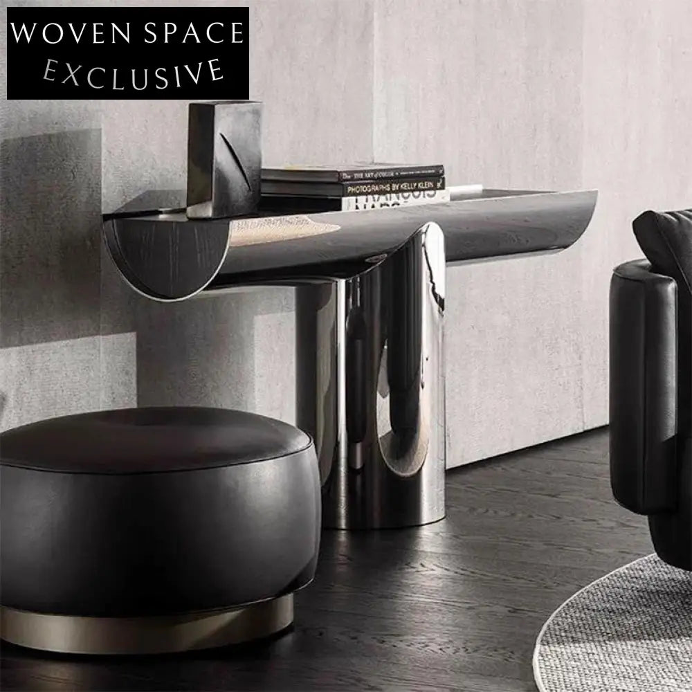 Nordic T-Shaped Modern Living Room Console Table with Stainless Steel Base