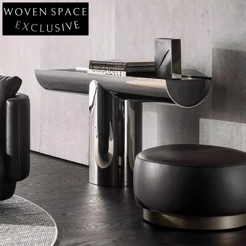 Nordic T-Shaped Modern Living Room Console Table with Stainless Steel Base