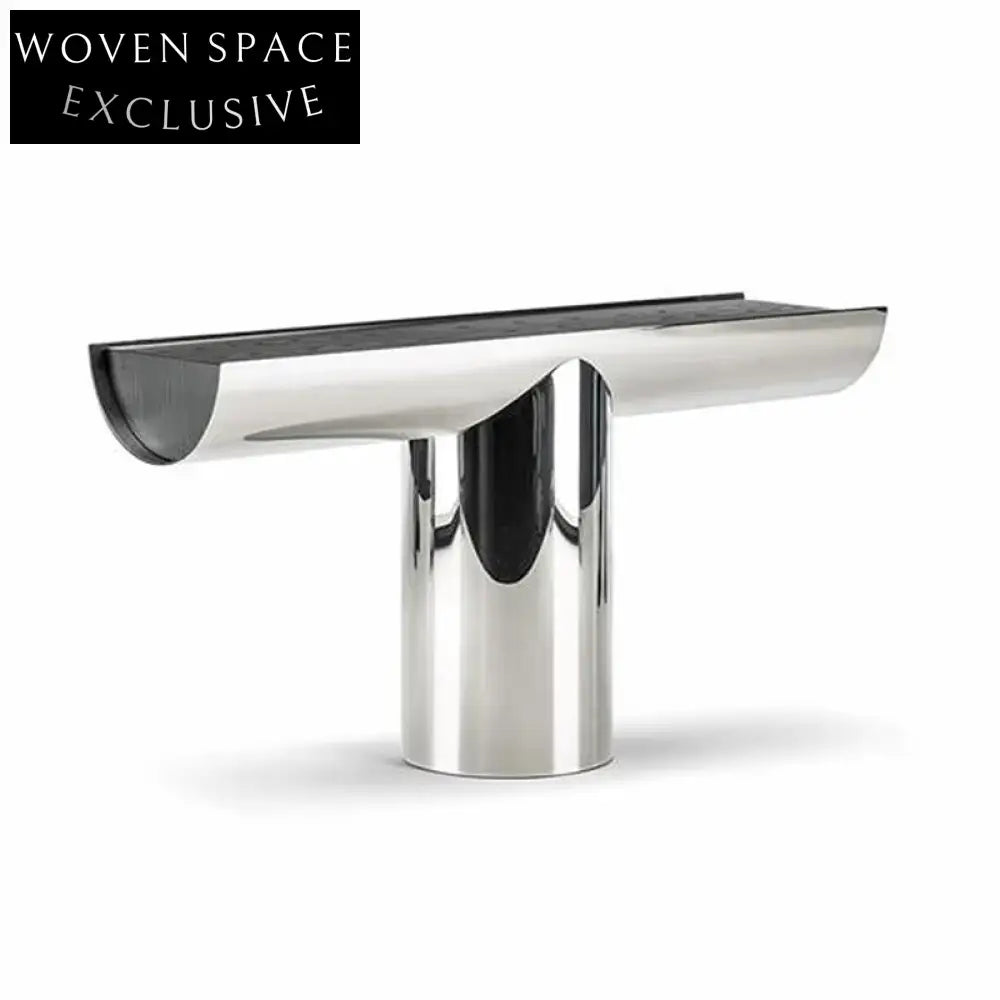 Nordic T-Shaped Modern Living Room Console Table with Stainless Steel Base