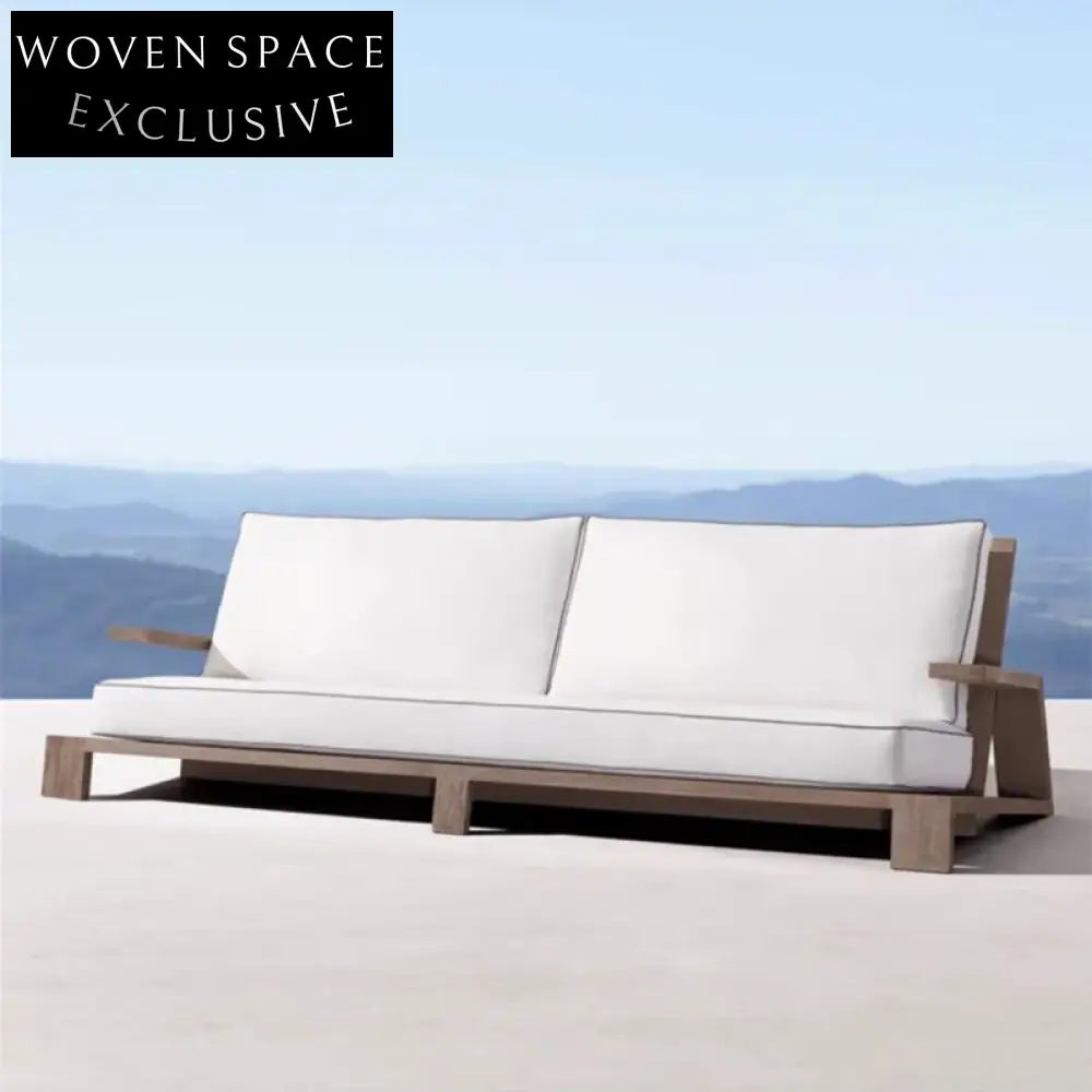 Nordic Teak Wood Outdoor Sofa Set with Waterproof Fabric Cushions and Coffee Table