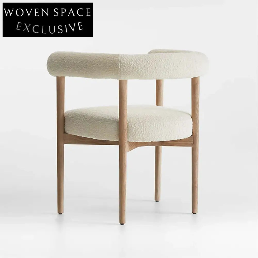 Nordic Teddy Fabric Arm Dining Chair, Soft Round Sponge Seat, Solid Wood Frame