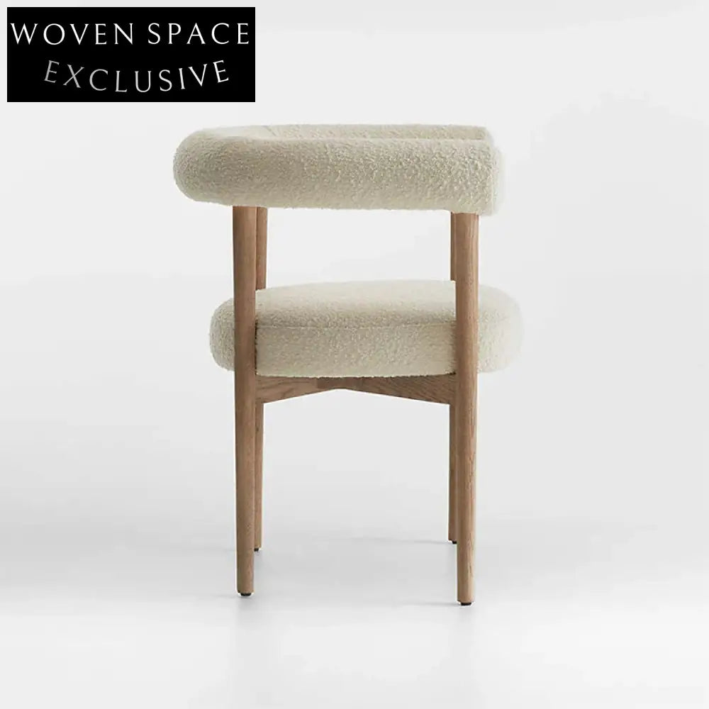 Nordic Teddy Fabric Arm Dining Chair, Soft Round Sponge Seat, Solid Wood Frame