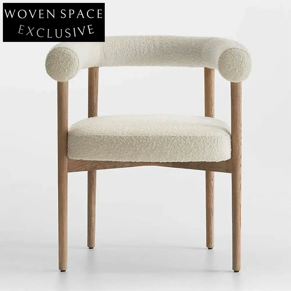Nordic Teddy Fabric Arm Dining Chair, Soft Round Sponge Seat, Solid Wood Frame