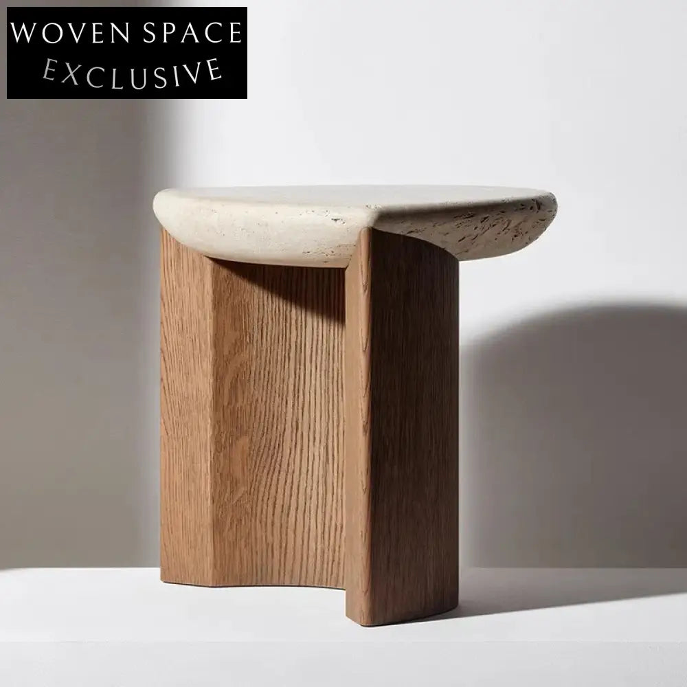 Nordic Travertine Stone Round Living Room Sofa End Side Coffee Table