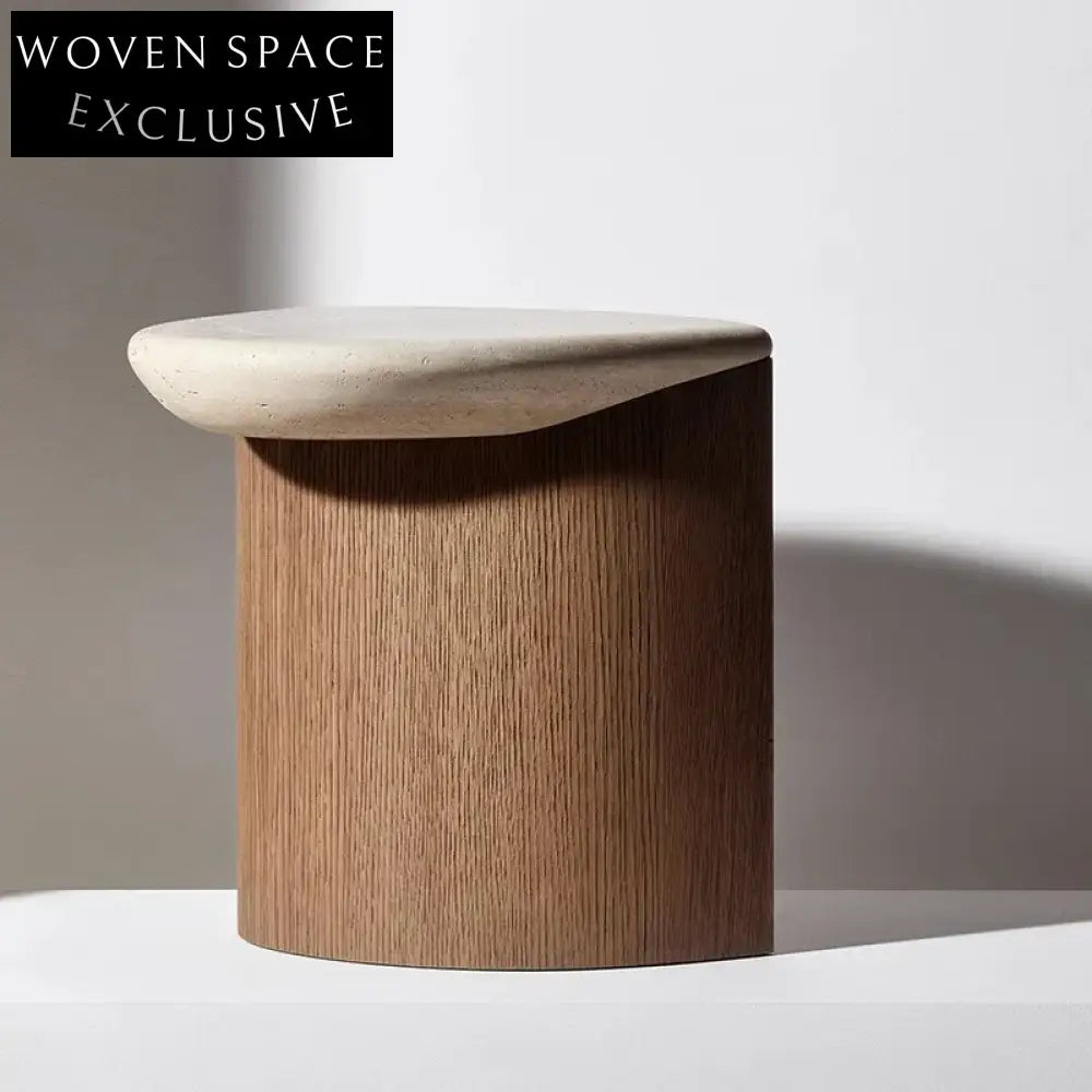 Nordic Travertine Stone Round Living Room Sofa End Side Coffee Table