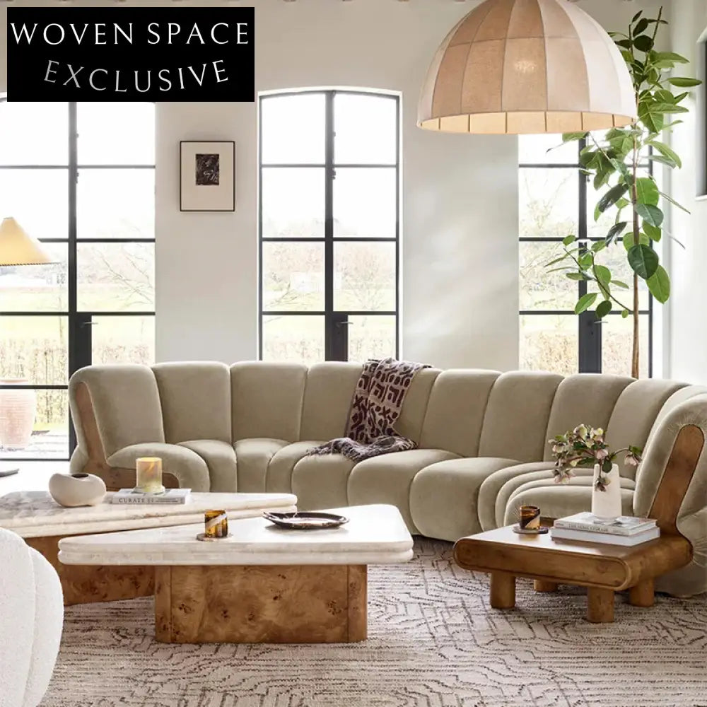 Nordic Triangle Travertine Marble Top Solid Wood Base Coffee Table