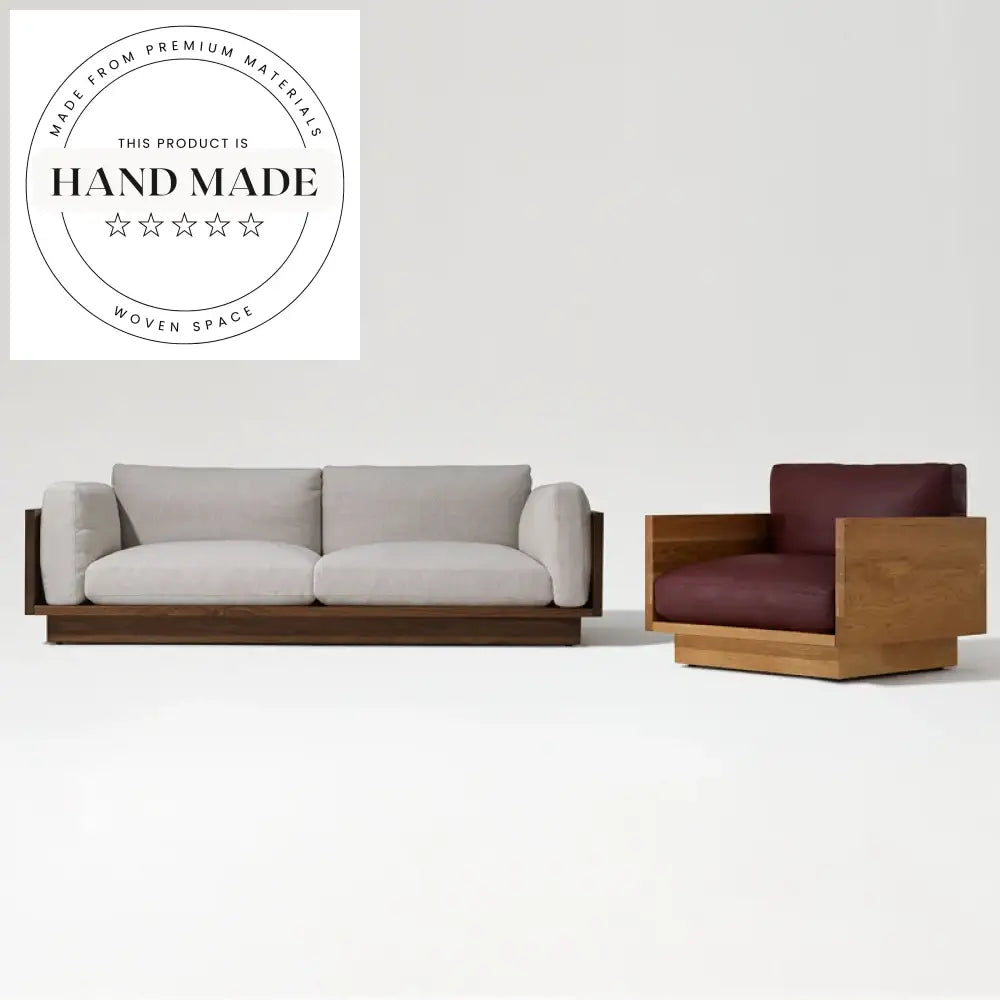 Nordic Upholstered Linen Sectional with Solid Wood Base Sofa Set