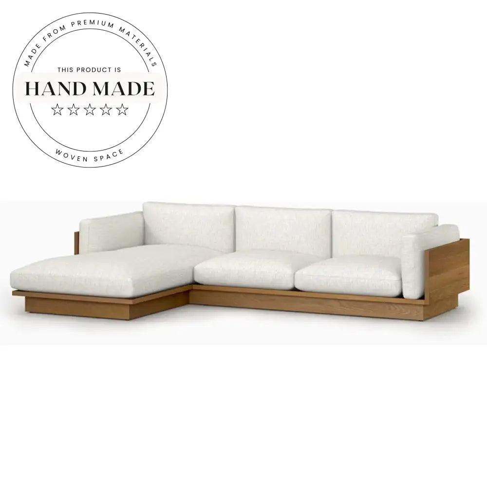 Nordic Upholstered Linen Sectional with Solid Wood Base Sofa Set