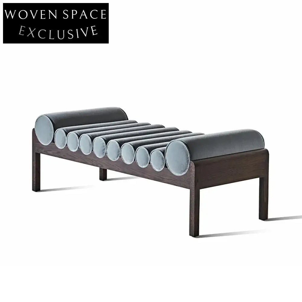 Nordic Velvet Fabric Bedroom Ottoman Bench Modern Luxury Solid Ash Wood Bed Stool