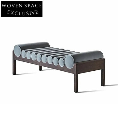 Nordic Velvet Fabric Bedroom Ottoman Bench Modern Luxury Solid Ash Wood Bed Stool