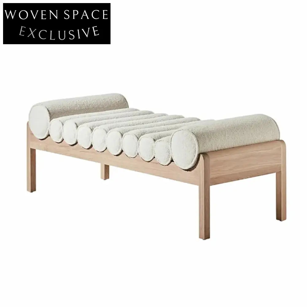 Nordic Velvet Fabric Bedroom Ottoman Bench Modern Luxury Solid Ash Wood Bed Stool
