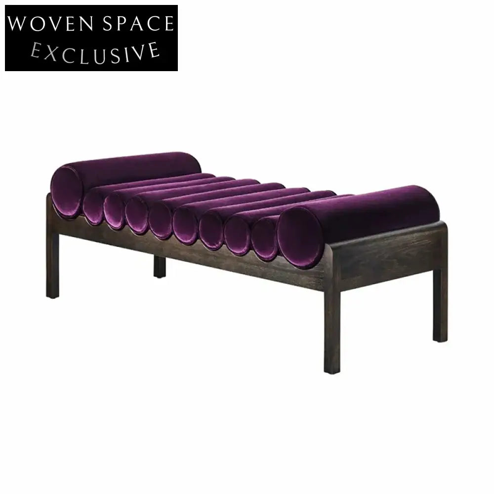 Nordic Velvet Fabric Bedroom Ottoman Bench Modern Luxury Solid Ash Wood Bed Stool