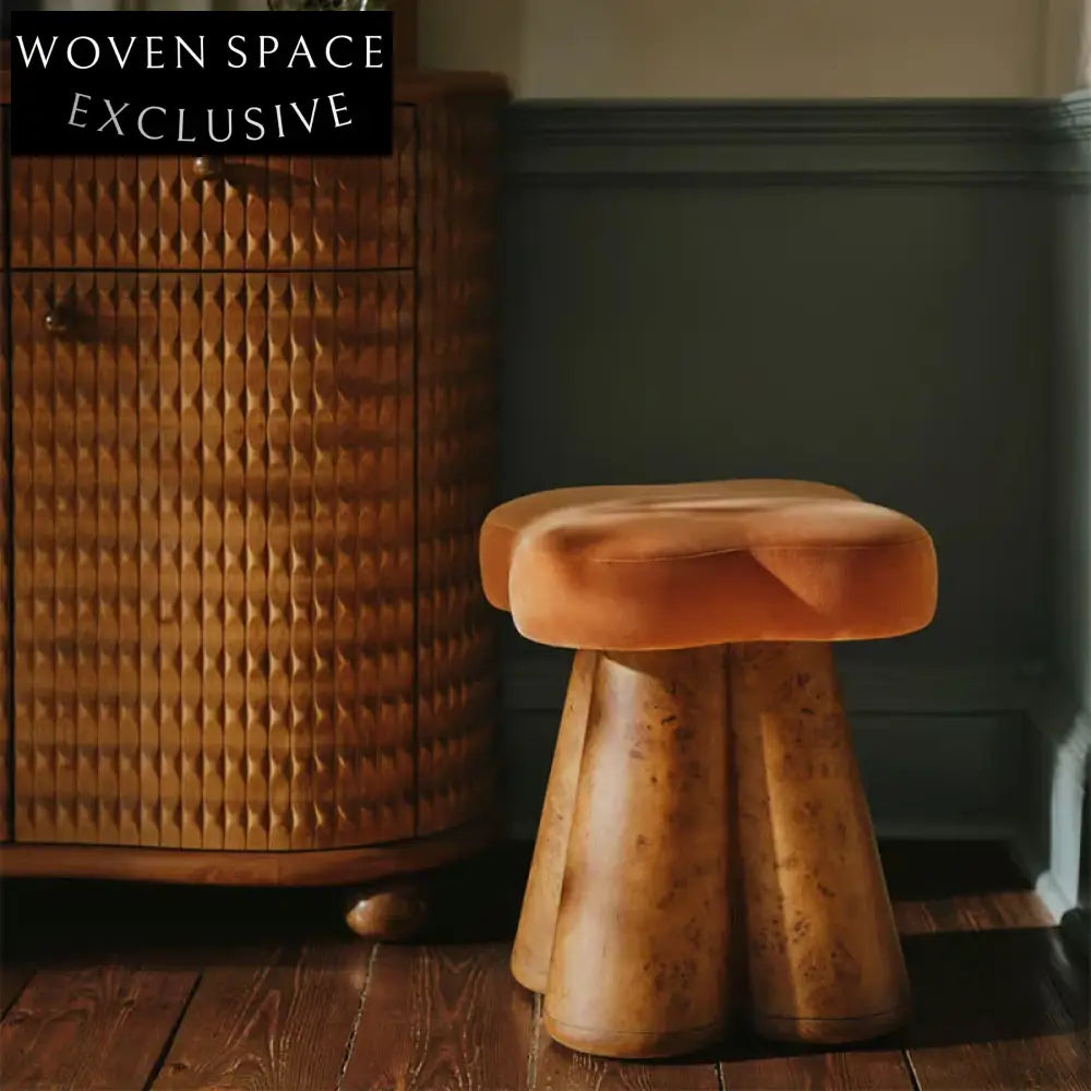 Nordic Velvet Fabric Mushroom Ottoman Stool, Modern Cozy Home Decor Footrest