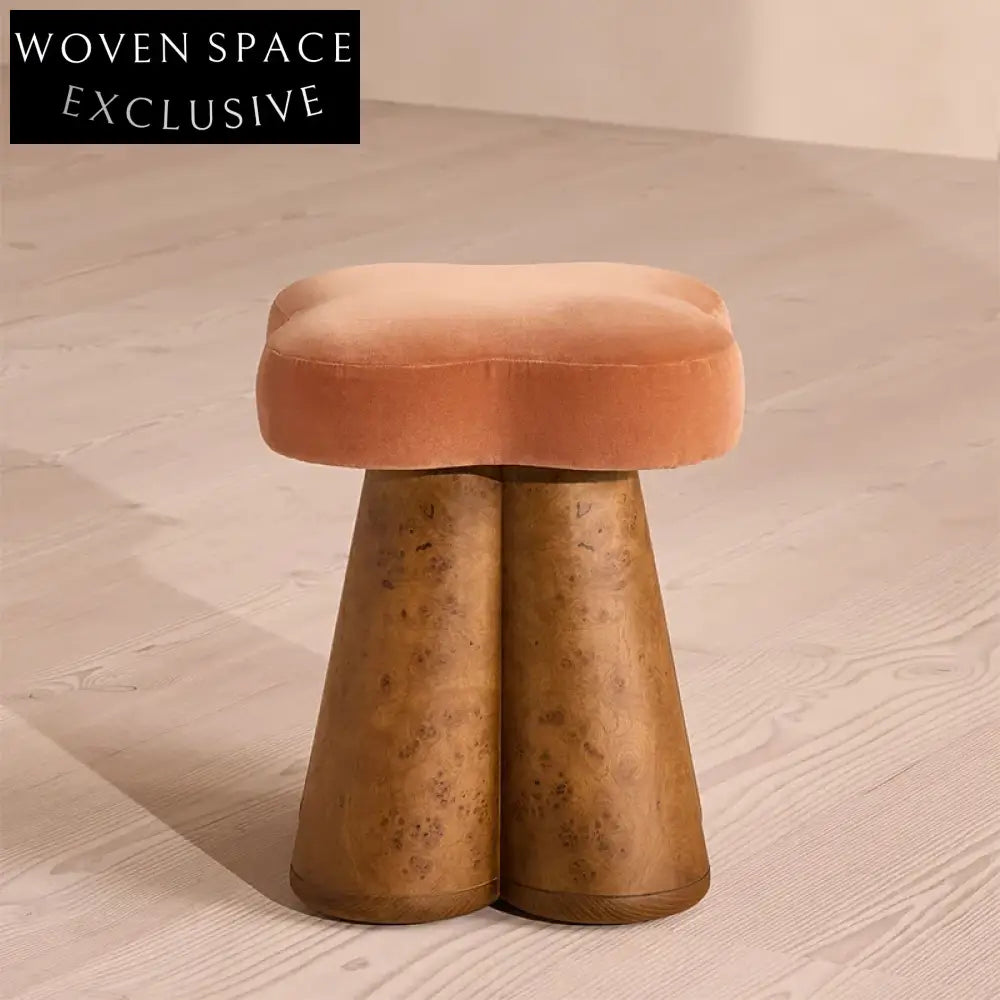 Nordic Velvet Fabric Mushroom Ottoman Stool, Modern Cozy Home Decor Footrest