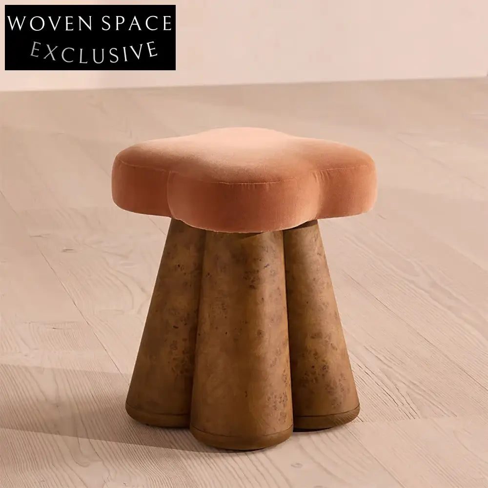 Nordic Velvet Fabric Mushroom Ottoman Stool, Modern Cozy Home Decor Footrest