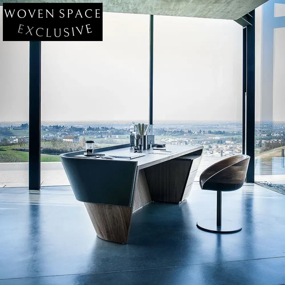 Nordic Vintage Modern Wooden Office Manager President Home Desk with Storage