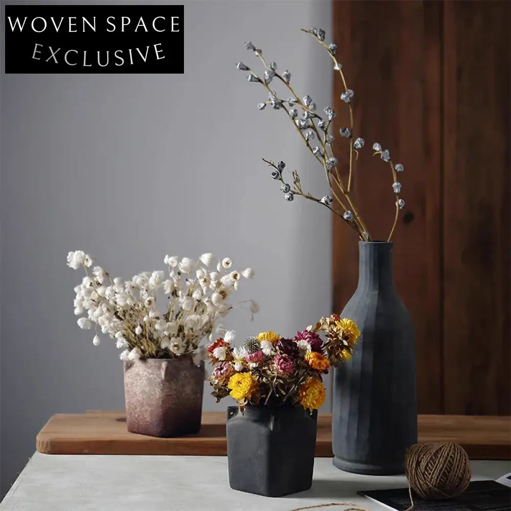 Nordic Wabi-Sabi Ceramic Decor Flower Vase, Minimalist Modern Tabletop Design Vase