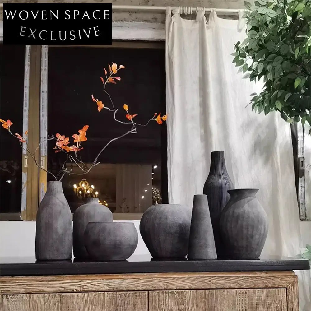 Nordic Wabi-Sabi Ceramic Decor Flower Vase, Minimalist Modern Tabletop Design Vase