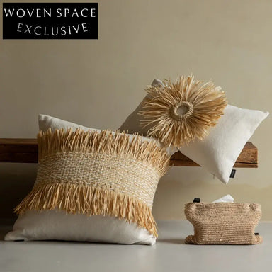 Nordic Wabi-sabi Style Handmade Straw Sunflower Velvet Decorative Home Cushion