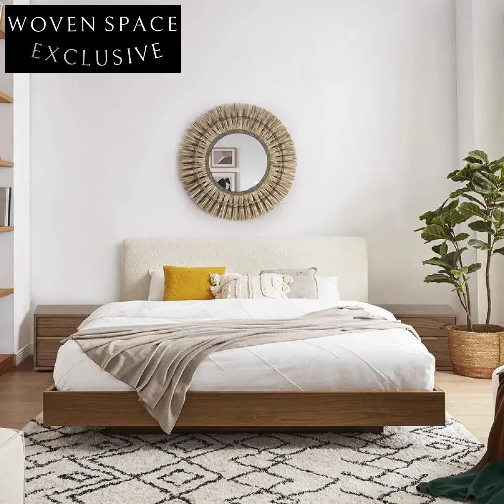 Nordic Wabi-sabi Style Upholstered Solid Wood Queen Bed Frame