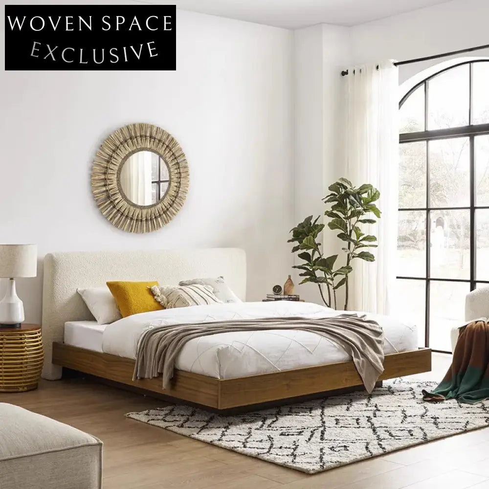 Nordic Wabi-sabi Style Upholstered Solid Wood Queen Bed Frame
