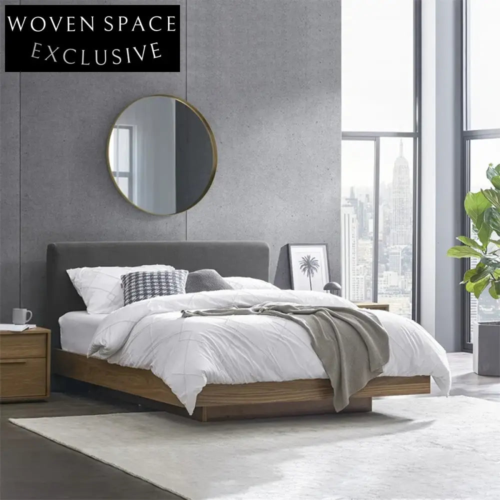 Nordic Wabi-sabi Style Upholstered Solid Wood Queen Bed Frame