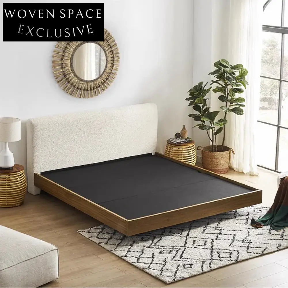 Nordic Wabi-sabi Style Upholstered Solid Wood Queen Bed Frame