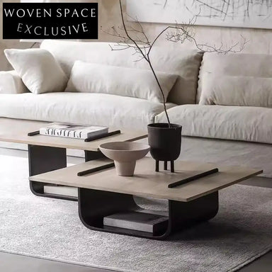 Nordic Wabi-Sabi Vintage Square Oak Wood Black Coffee Table