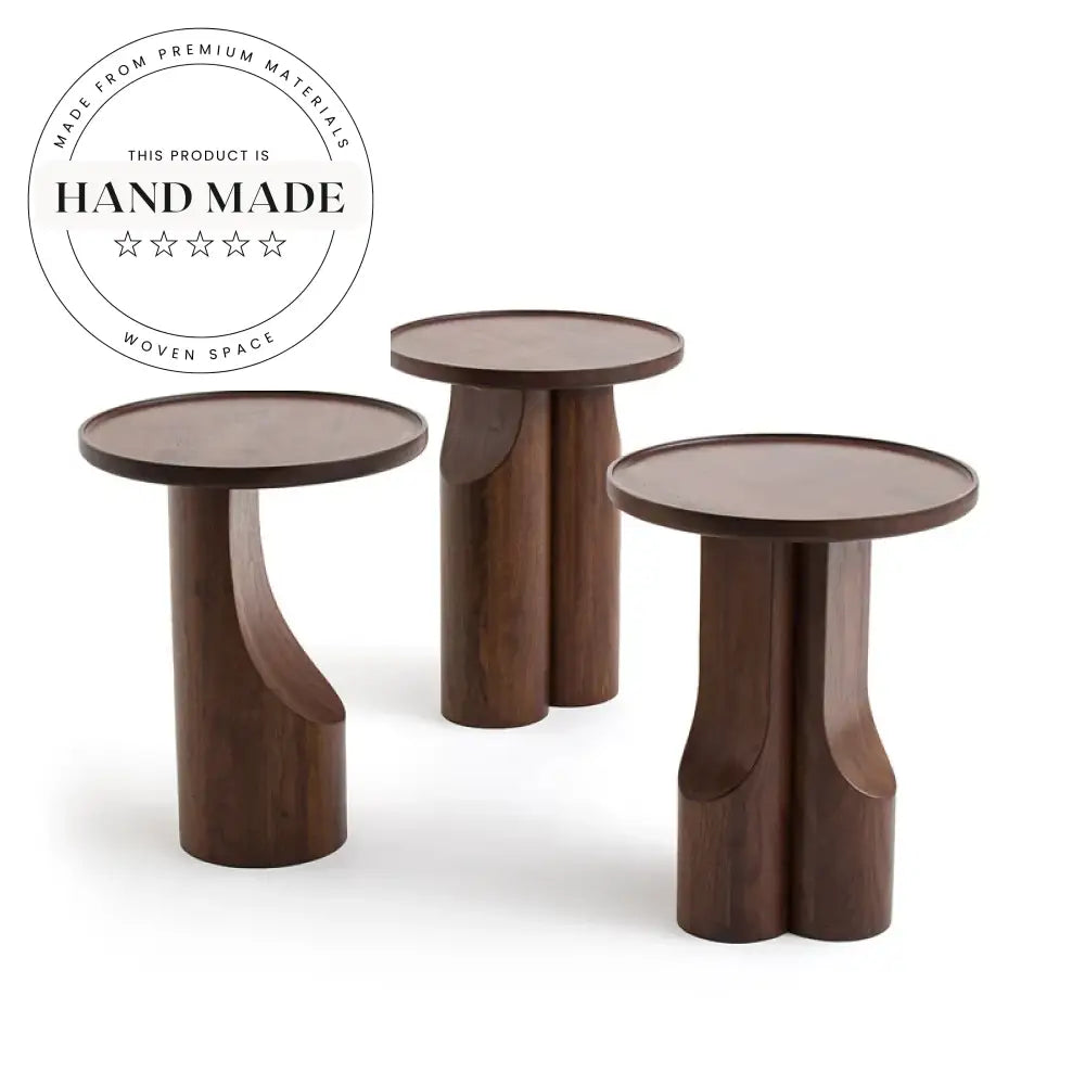 Nordic Walnut Round Solid Wood Modern Corner Sofa Side Table