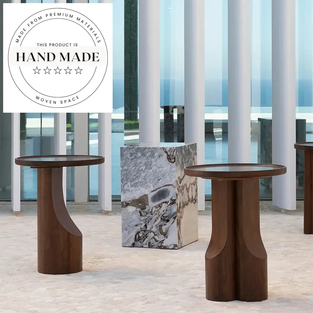 Nordic Walnut Round Solid Wood Modern Corner Sofa Side Table