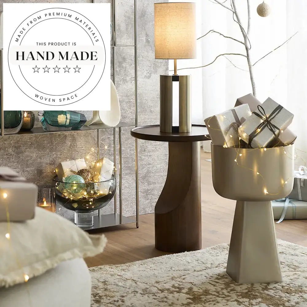 Nordic Walnut Round Solid Wood Modern Corner Sofa Side Table