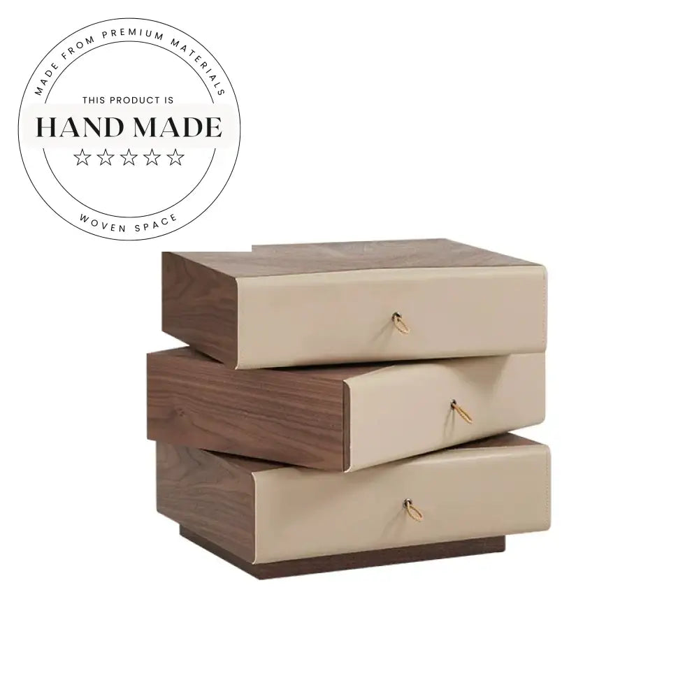 Nordic Walnut Wood Three Drawer Modern Bedside Table