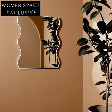 Nordic Wavy Decorative Mirror with Wood Base for Living Room Mirror