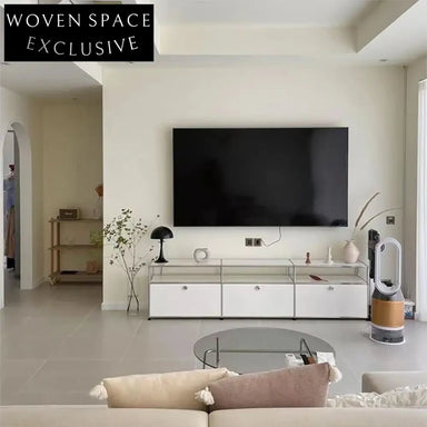 Nordic White Glossy Steel TV Cabinet for Modern Living Room Storage