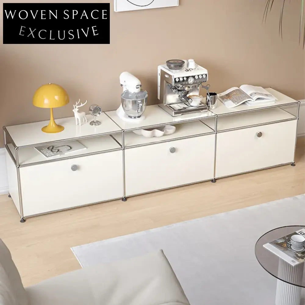 Nordic White Glossy Steel TV Cabinet for Modern Living Room Storage