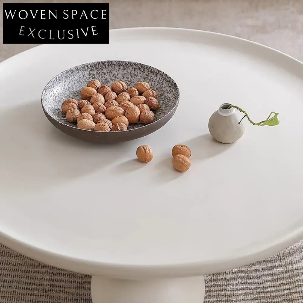 Nordic White Round Solid Wood Coffee Table with Elegant Ball Legs Design
