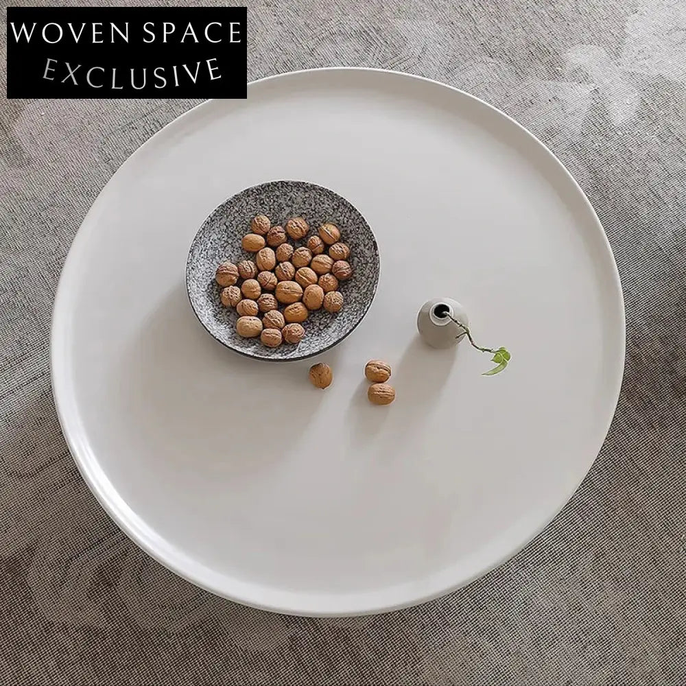 Nordic White Round Solid Wood Coffee Table with Elegant Ball Legs Design