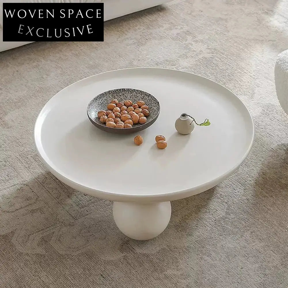 Nordic White Round Solid Wood Coffee Table with Elegant Ball Legs Design