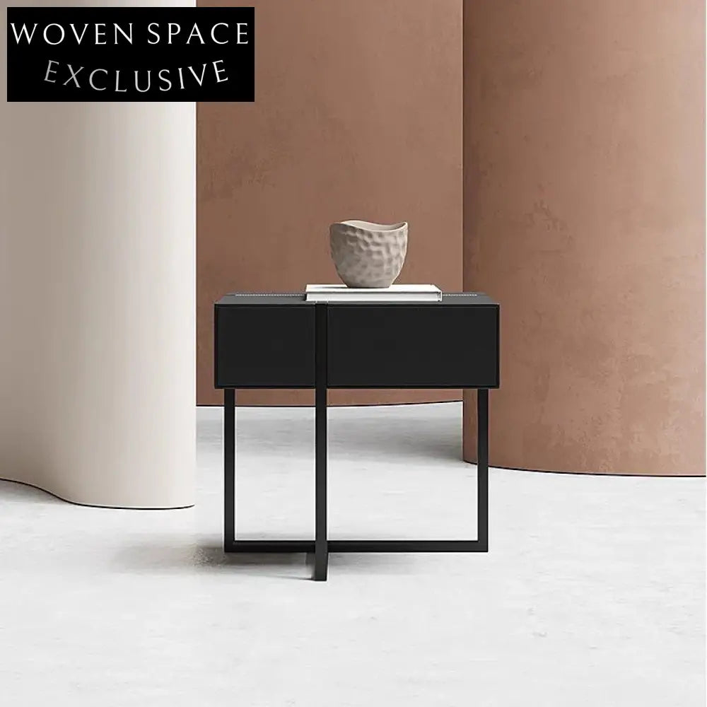 Nordic Wood Metal Legs Nightstand, Square Bedroom Bedside Table with Drawer
