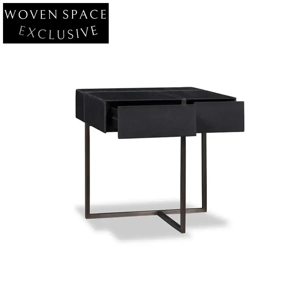 Nordic Wood Metal Legs Nightstand, Square Bedroom Bedside Table with Drawer