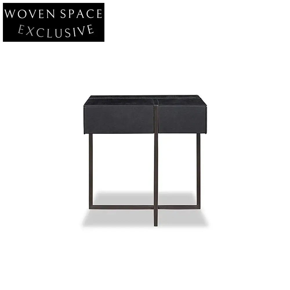 Nordic Wood Metal Legs Nightstand, Square Bedroom Bedside Table with Drawer