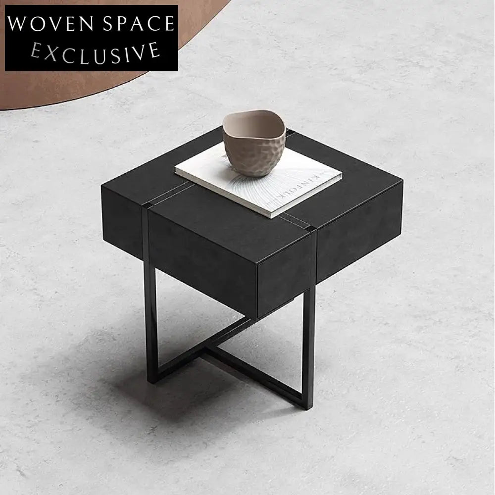 Nordic Wood Metal Legs Nightstand, Square Bedroom Bedside Table with Drawer