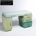 Nordic Wooden Dressing Table with Leather Drawers for Bedroom Makeup Vanity