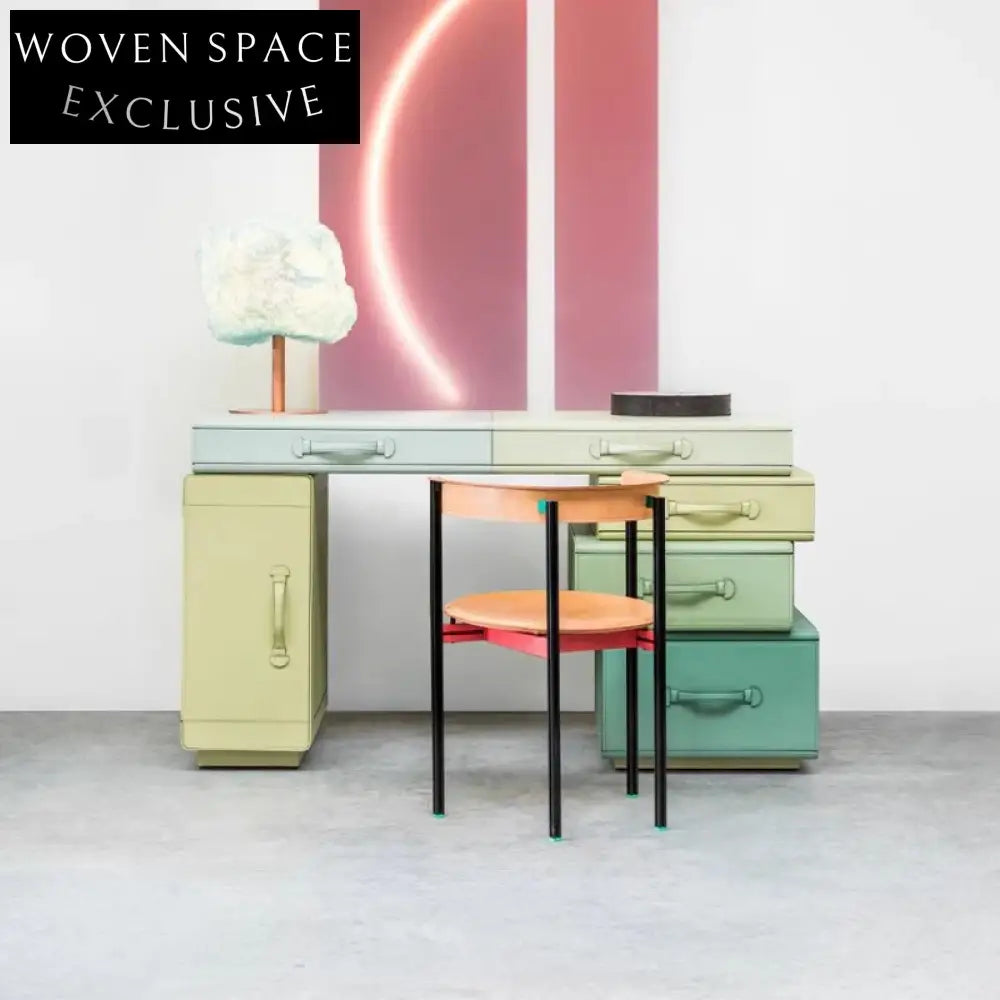 Nordic Wooden Dressing Table with Leather Drawers for Bedroom Makeup Vanity