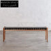 Nordic Woven Leather Wood Frame Entryway Ottoman Bench Modern Style