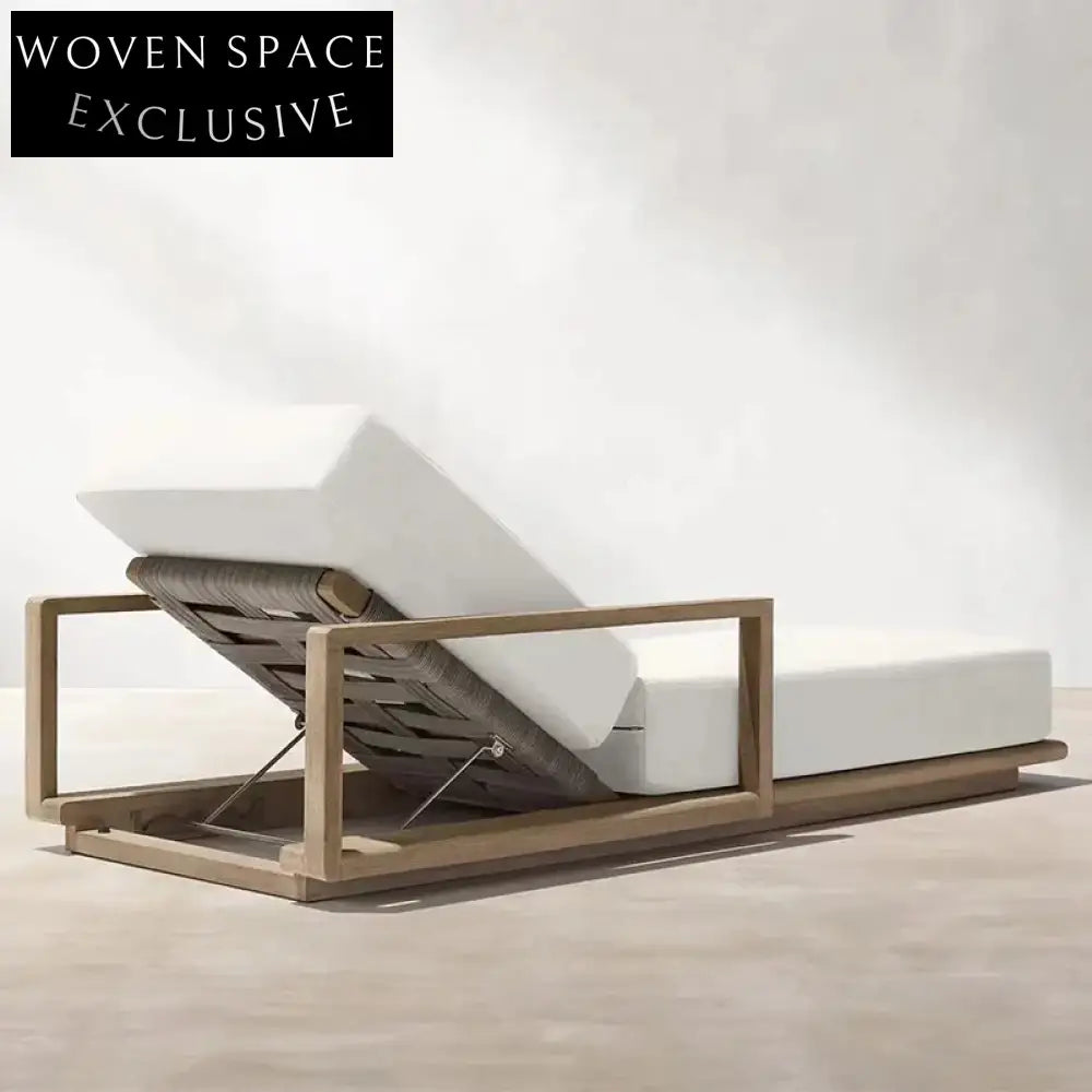 Northern European Teak Wood Outdoor Sun Lounger with Waterproof Upholstery